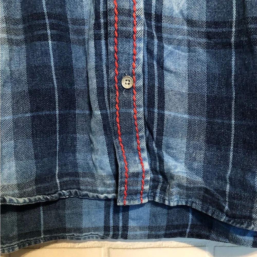 True Religion Men's Blue Slim Flannel Western Button Front Long Sleeve Shirt 2XL - Picture 6 of 12